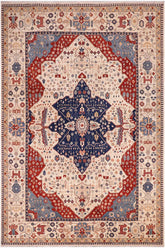 handmade Traditional Kafkaz Beige Blue Hand Knotted RECTANGLE 100% WOOL area rug 10 x 13